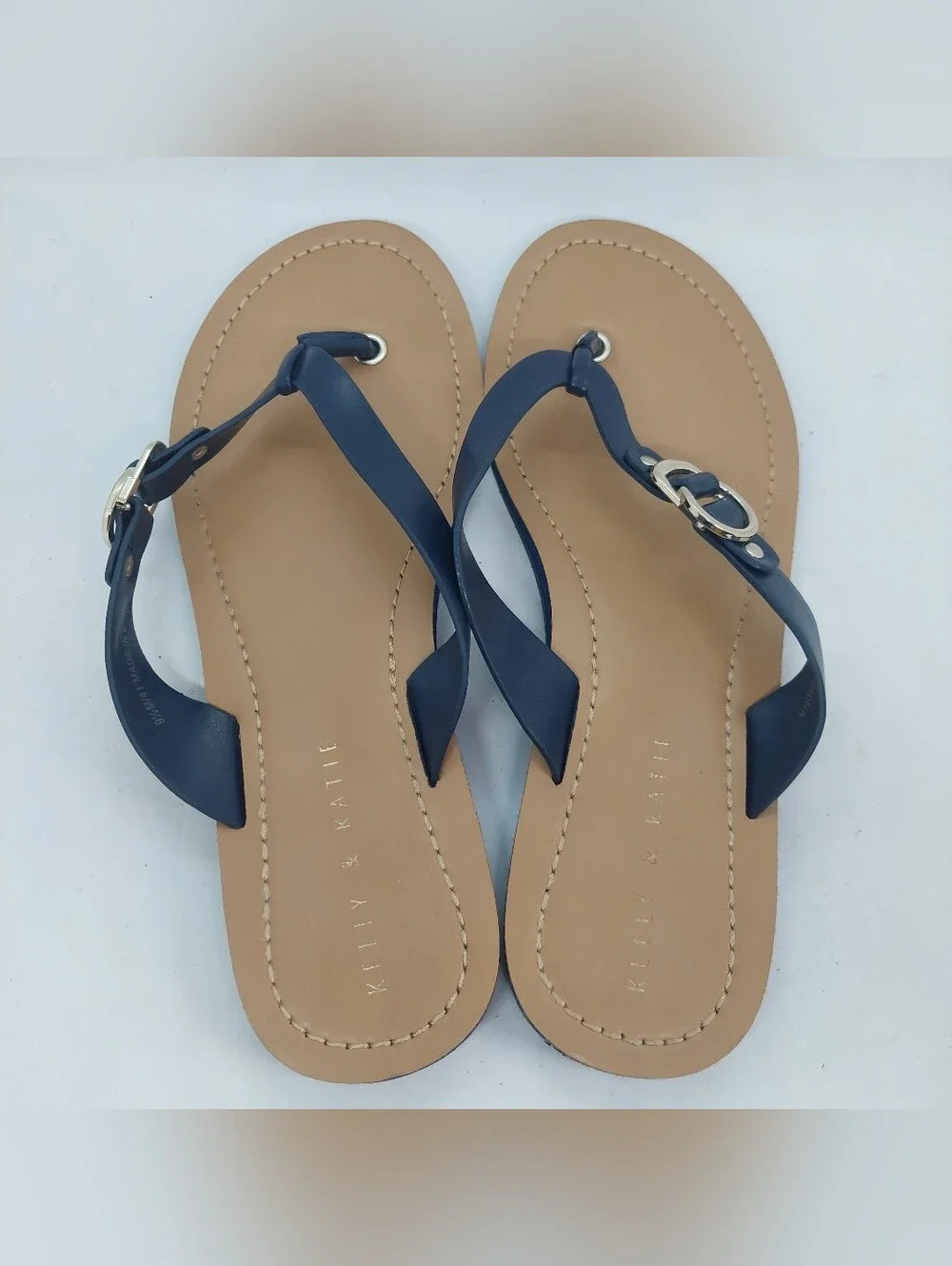 Kelly & Katie Murie Sandals Womens Size 9.5M Navy Blue Metallic Hardware Casual